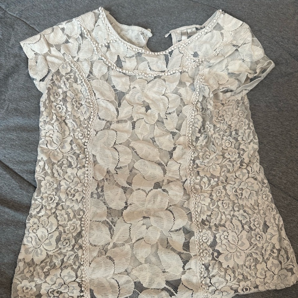 💙💙 3/12 BUNDLE DEAL Lauren Conrad Cream Lace Blouse | Size M | Feminine & Flowy